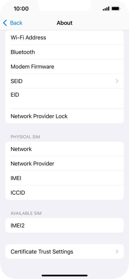 Your phone's EID number is displayed below EID.