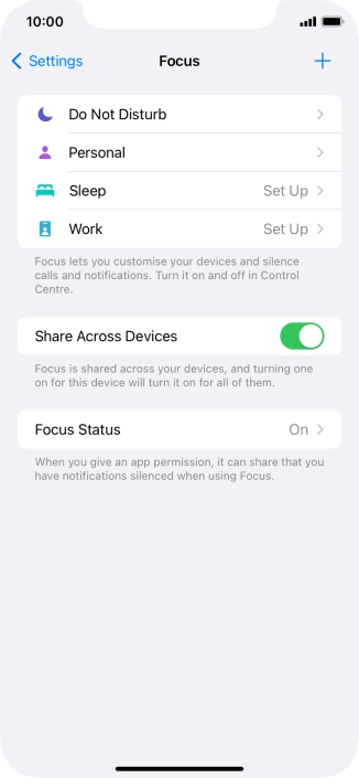 Press the required focus mode.