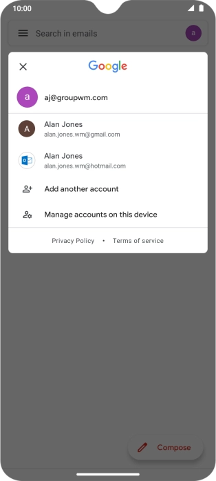 Press the required email account.