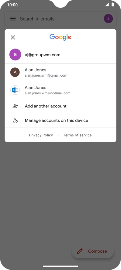 Press the required email account.
