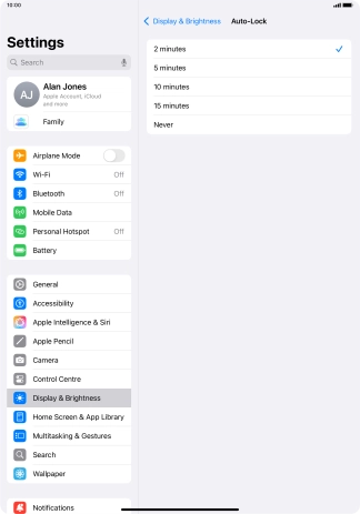 Press the required setting.