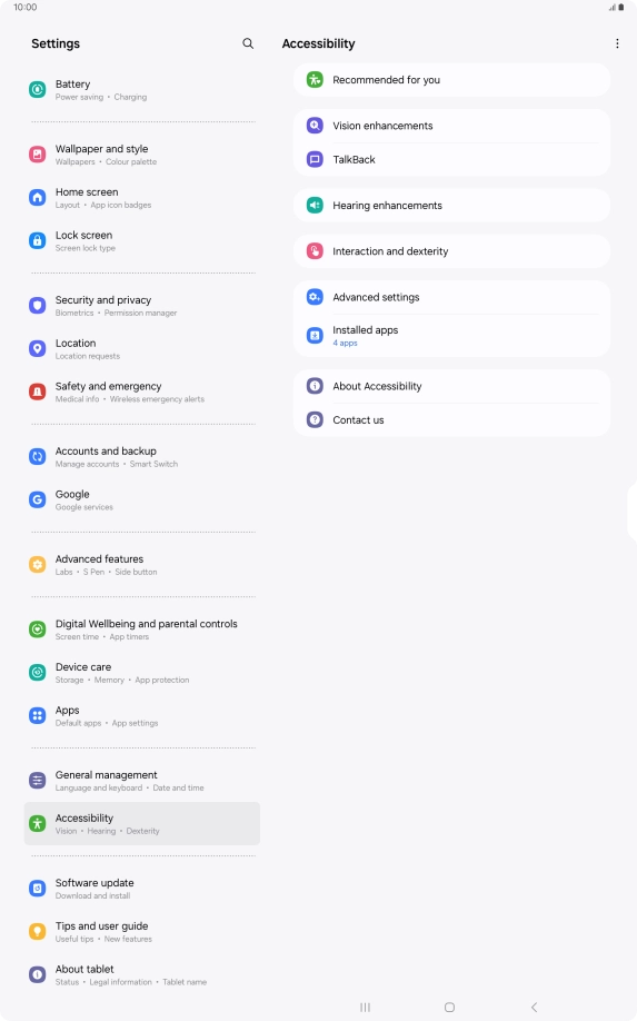 Press Vision enhancements and follow the instructions on the screen to select the required settings.