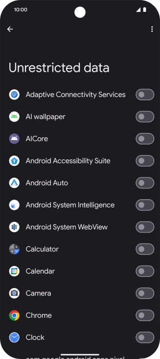 Press the indicators next to the required apps to turn the function on or off.
