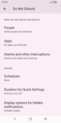 Press Schedules and follow the instructions on the screen to select settings for automatic activation of Do Not Disturb.