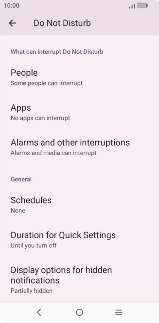 Press Schedules and follow the instructions on the screen to select settings for automatic activation of Do Not Disturb.