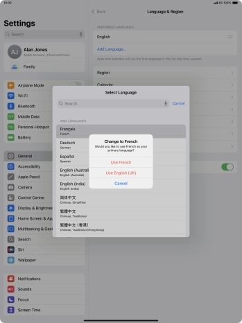 To select the new language as the default tablet language, press Use ‹language›.