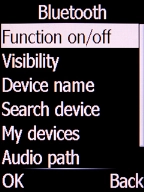 Select Function on/off and press the Left selection key.