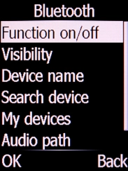 Select Function on/off and press the Left selection key.