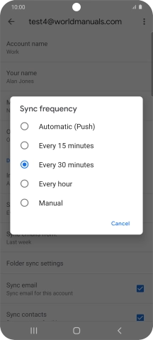 Press the required setting.