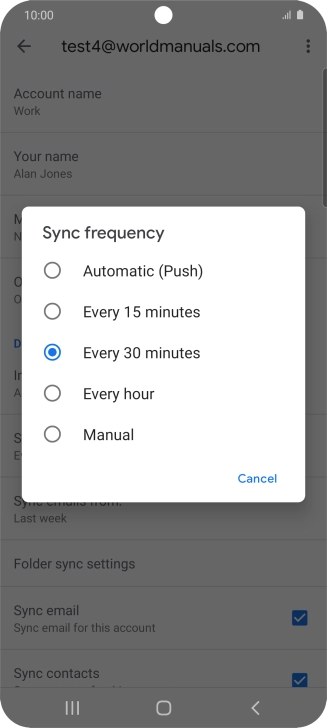 Press the required setting.