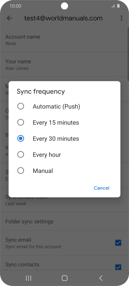Press the required setting.