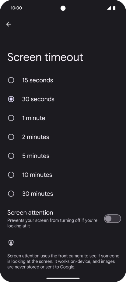 Press the required setting.