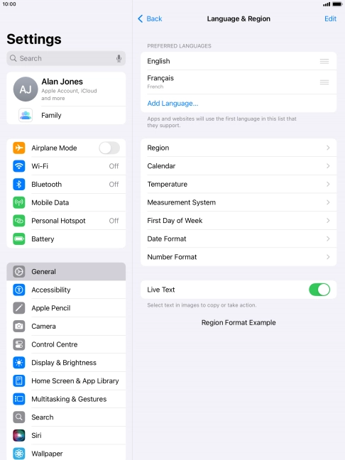 To subsequently select another language as the default language, press the move icon next to the required language and drag it to the top of the list.
