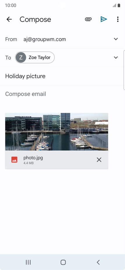 Press the text input field and write the text for your email message.