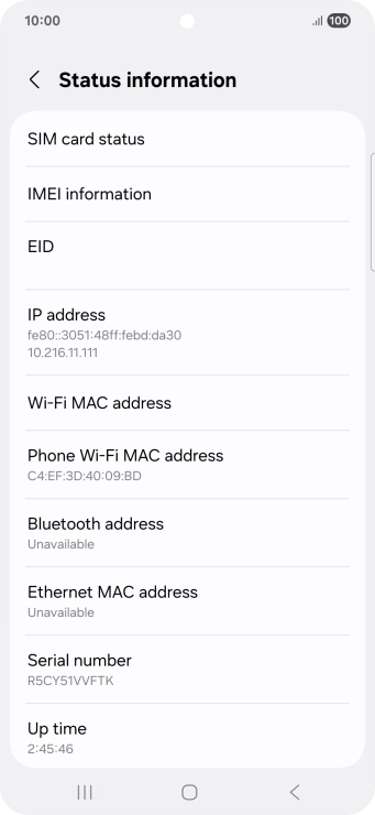 Your phone's EID number is displayed below EID.