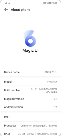 Your phone's software version is displayed next to Android version.