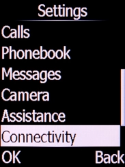 Select Connectivity and press the Left selection key.
