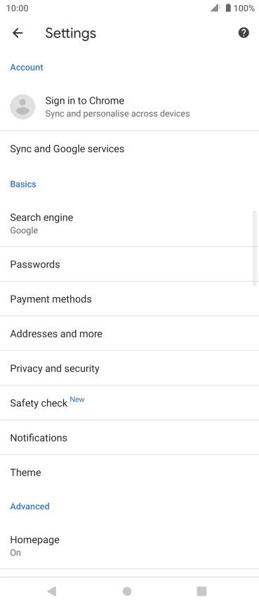 Press Privacy and security.