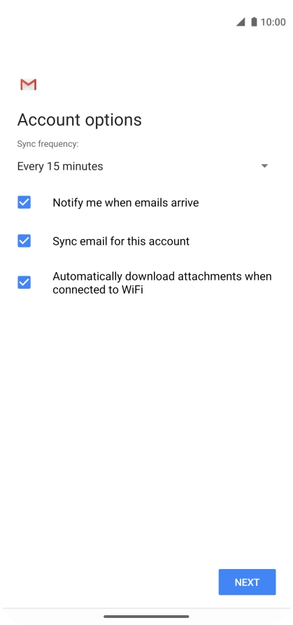 If this screen is displayed, you email account has been recognised and set up automatically. Follow the instructions on the screen to key in more information and finish setting up your phone.