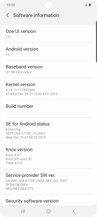 Your phone's software version is displayed below Android version.