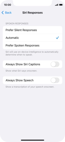 Press the required setting.