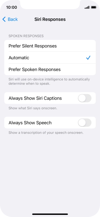 Press the required setting.