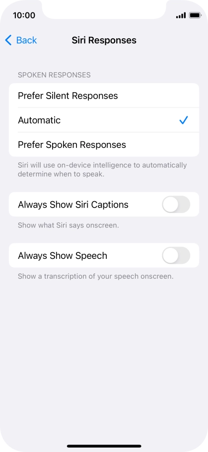 Press the required setting.