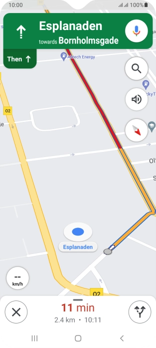 The travel information at the bottom of the screen shows your estimated time of arrival and distance to destination.