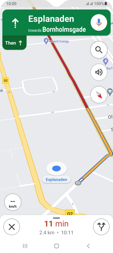 The travel information at the bottom of the screen shows your estimated time of arrival and distance to destination.