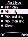 Select the required setting and press the Left selection key.