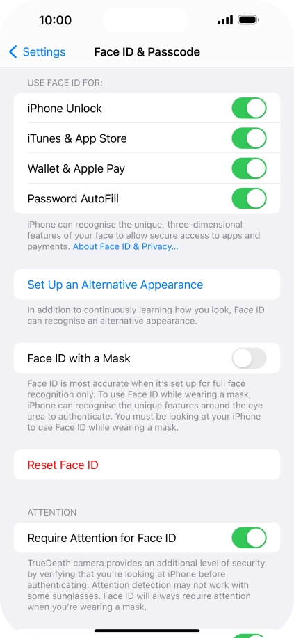 Press the indicators next to the required settings to turn them on or off.