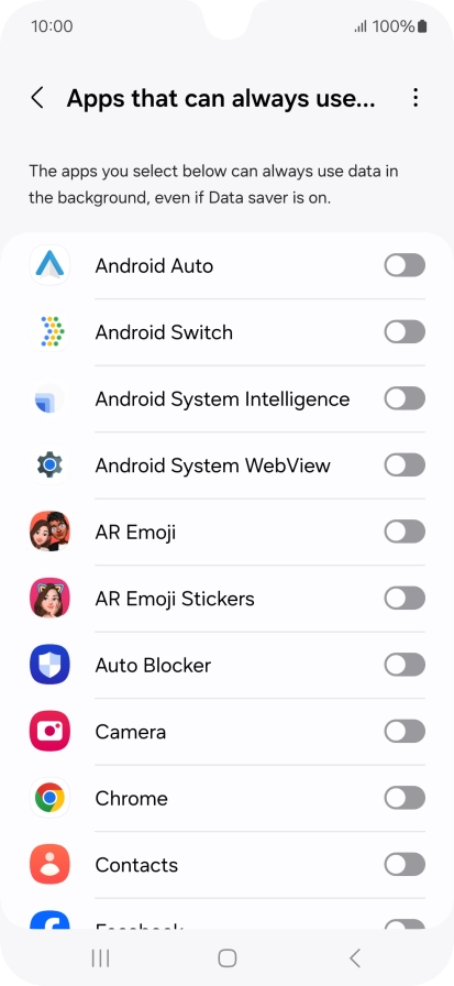 Press the indicators next to the required apps to turn the function on or off.