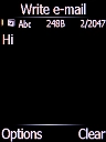 Write the text and press the Left selection key.