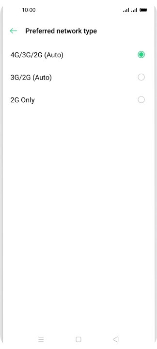Press the required network mode.