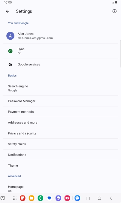 Press Privacy and security.