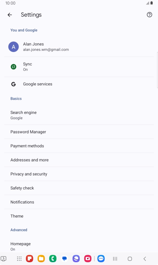 Press Privacy and security.