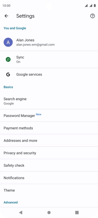 Press Privacy and security.