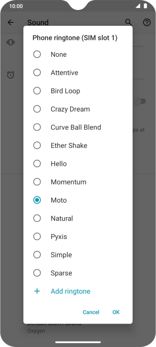 Press Add ringtone and go to the required ring tone.