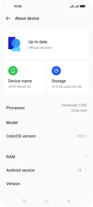 Your phone's software version is displayed next to Android version.