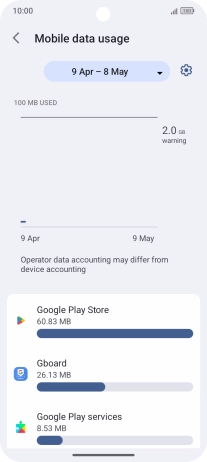 The data usage for each application is displayed below the name of the application.