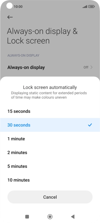 Press the required setting.
