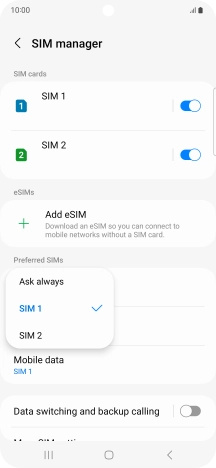 Press the required setting.