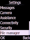 Select File manager and press the Left selection key.