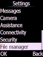 Select File manager and press the Left selection key.