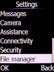 Select File manager and press the Left selection key.