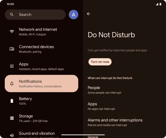 Press Turn on now to turn the function on or off.