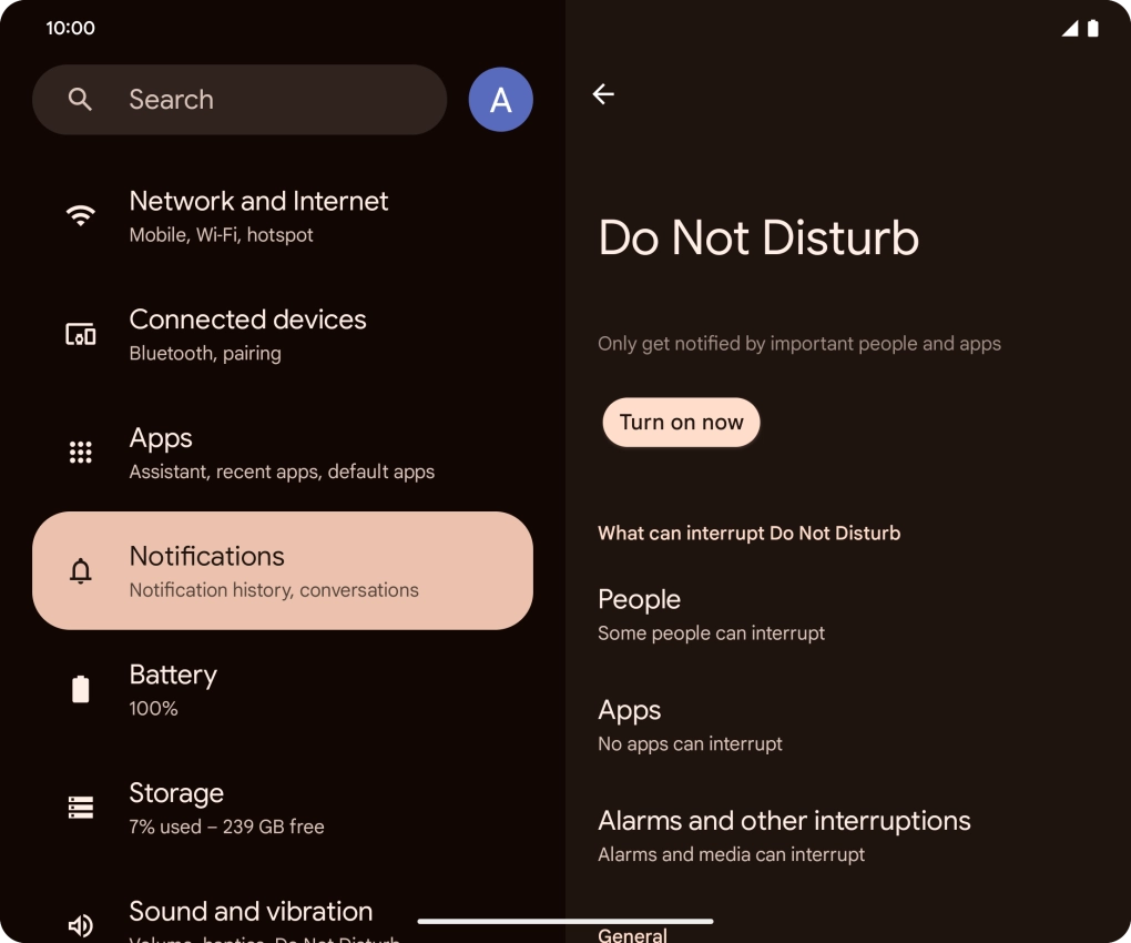 Press Turn on now to turn the function on or off.