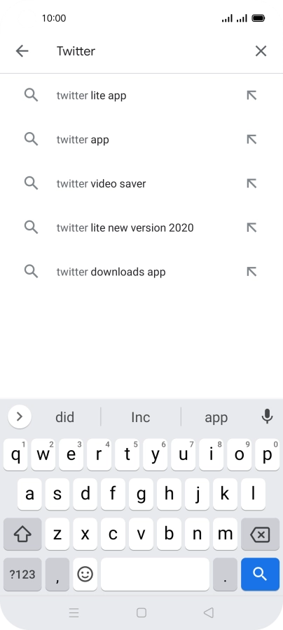 Key in Twitter and press the search icon.