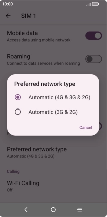 Press the required network mode.