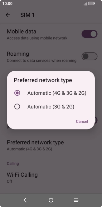 Press the required network mode.